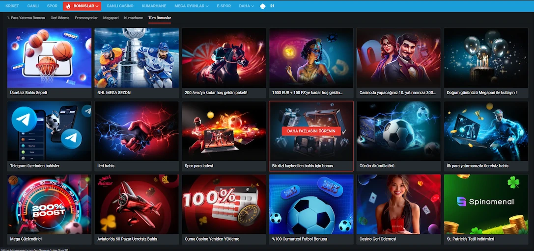Megapari Bonuslar Sayfası Megapari Bonuslar Sayfası görseli