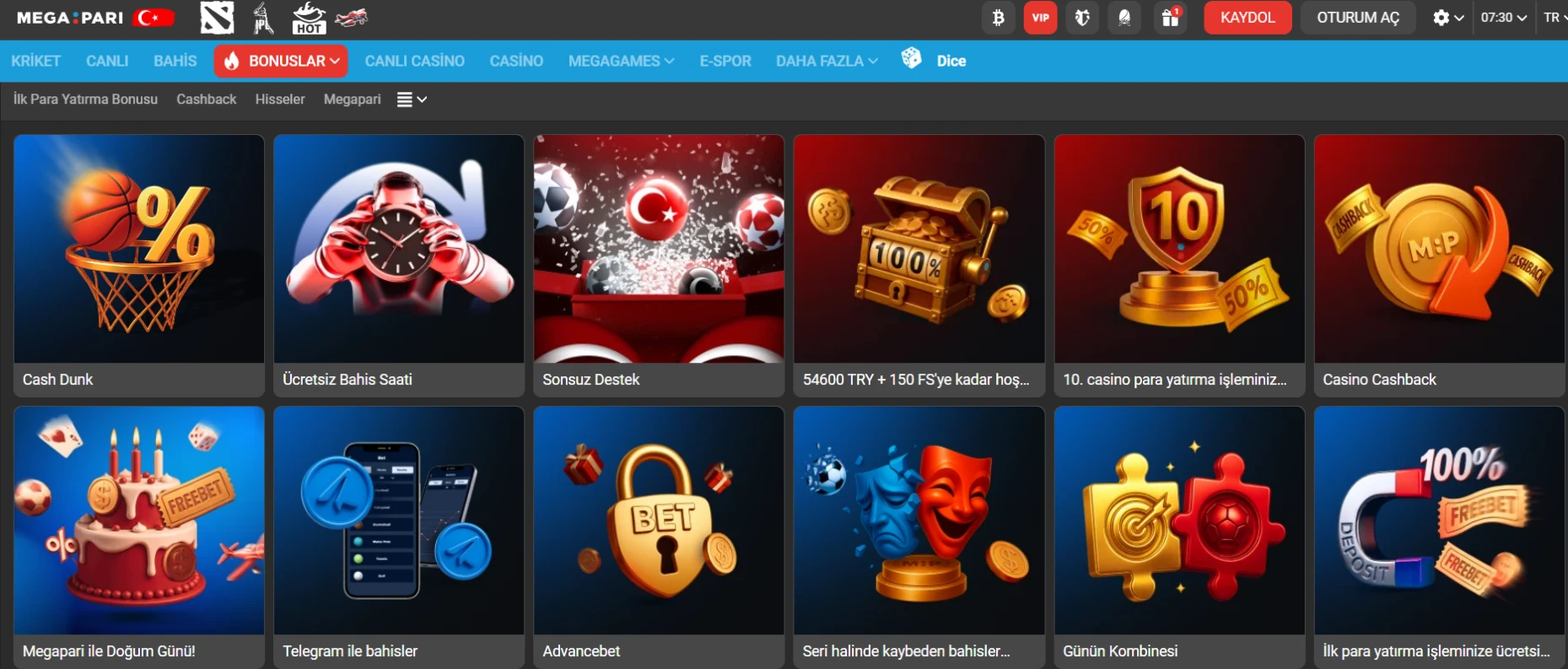 Megapari Bonuslar Sayfası Megapari Bonus ve Promosyonlar Sayfası